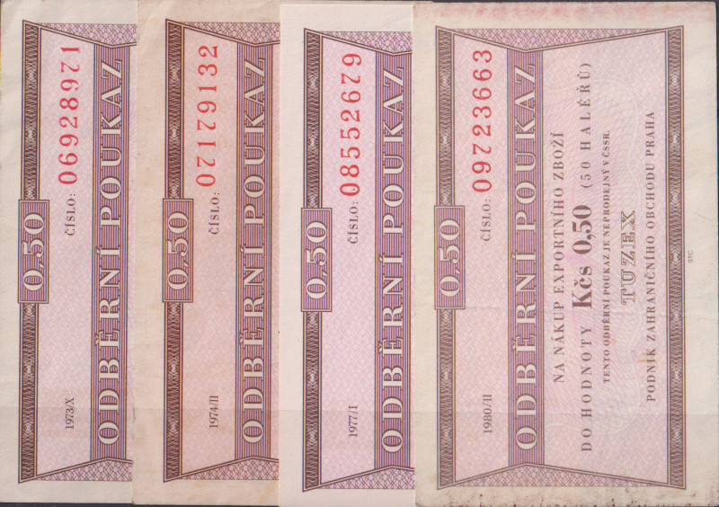 50 haléřů, 1973/X, 1974/II, 1977/I a 1980/II, 8mi místný číslovač, s průsvitkou,...