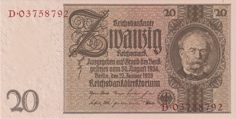 20 Reichsmark 1929, series D, brown serial number, BKK D3d, Hej D3d
UNC