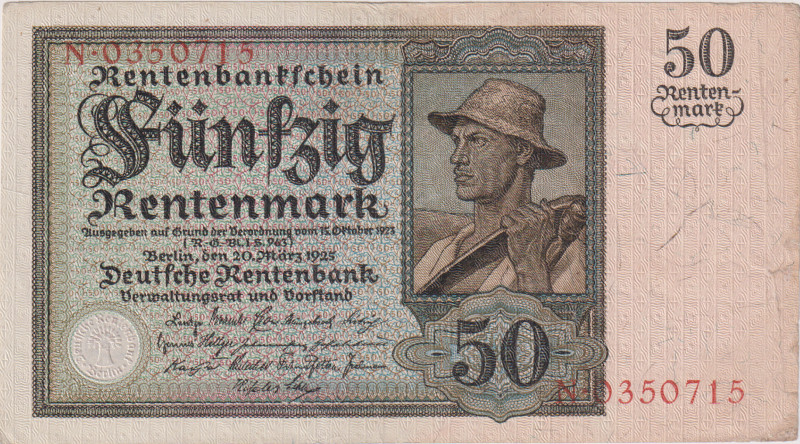 50 Rentenmark 1925, series N, BKK D15, Hej D15
VF