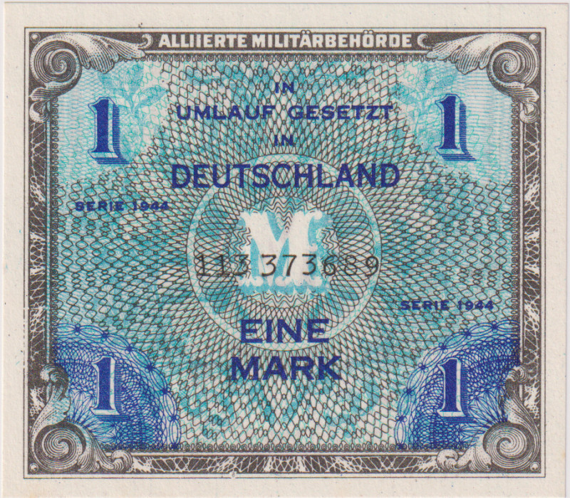 1 Marka 1944, printed by SSSR, 9 digit serial number, without "F", BKK AM2c, Hej...