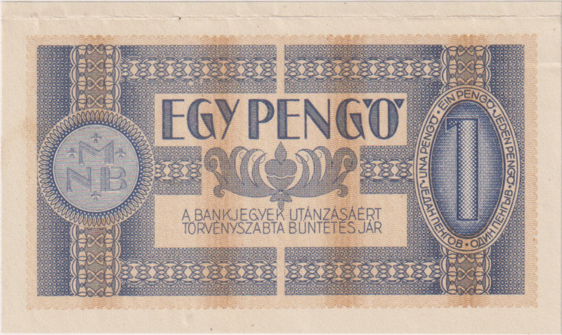 1 Pengö 1938, reverse side print only, k BKK H1, k Hej H1
XF