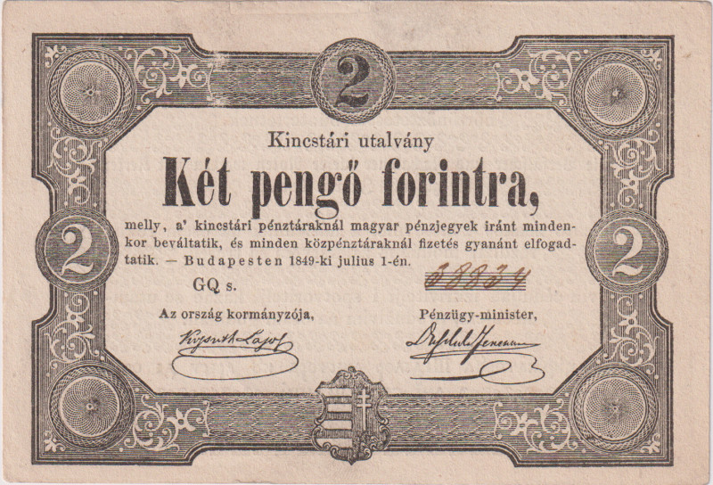 Hungary, 2 Forint 1849, sign. Duschek, Pick S 126a, Babos F14
aUNC