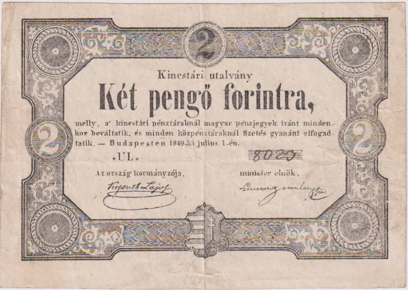 Hungary, 2 Forint 1849, rare sign. Szemere, exceptionally nice condition, Pick S...