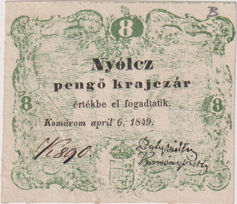 Hungary, 8 Pengö Krajczár 1849, Komárno, nice condition, Pick S 181
XF