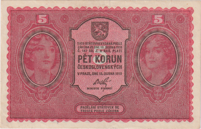 5 Koruna 1919, series 0063, BKK 8a, Hej 8a
XF