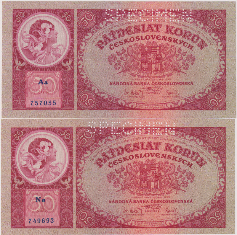 50 Koruna 1929, series Aa, Na, SPECIMEN, 2 pcs, BKK 24b, Hej 24b
UNC - aUNC