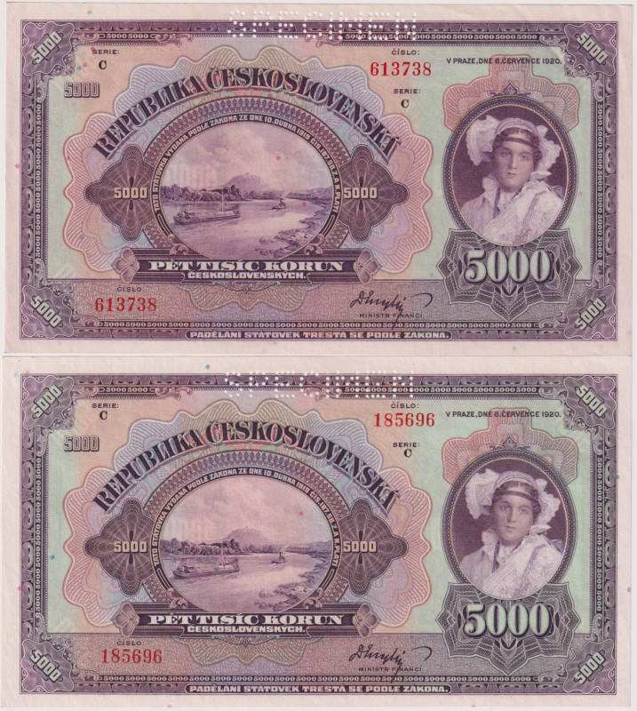 5000 Koruna 1920, series C, SPECIMEN, 2 pcs, BKK 17c, Hej 17b
aUNC