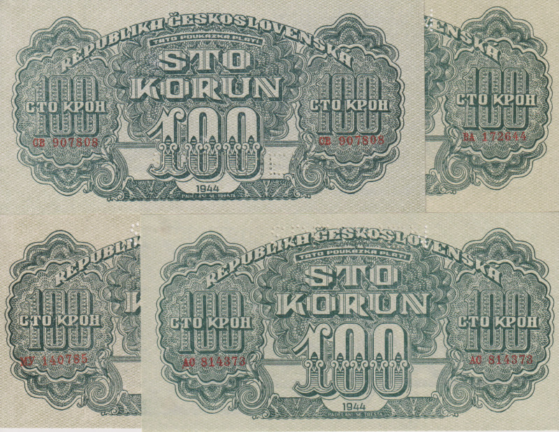 100 Koruna 1944, series AC, BA, CB a MY, all with perforation SPECIMEN, 4 pcs, t...