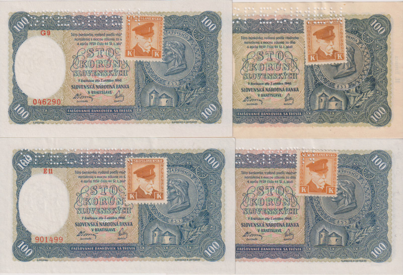 100 Koruna 1940, stamp 1945, I.issue a II.issue, series G 9, E11, D 12 a M1, all...