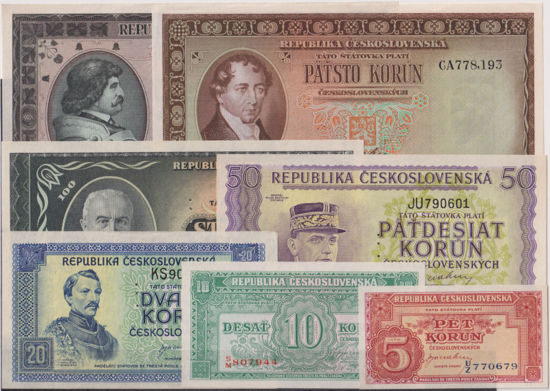 5 - 1000 Koruna ND(1945), all with perforation "3md", 7 pcs, BKK 70 - 76, Hej 70...