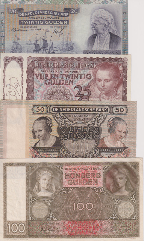 Netherlands, 20 - 100 Gulden, 1941 - 1944, 4 pcs, Pick 51c, 55, 58, 60
aUNC - V...