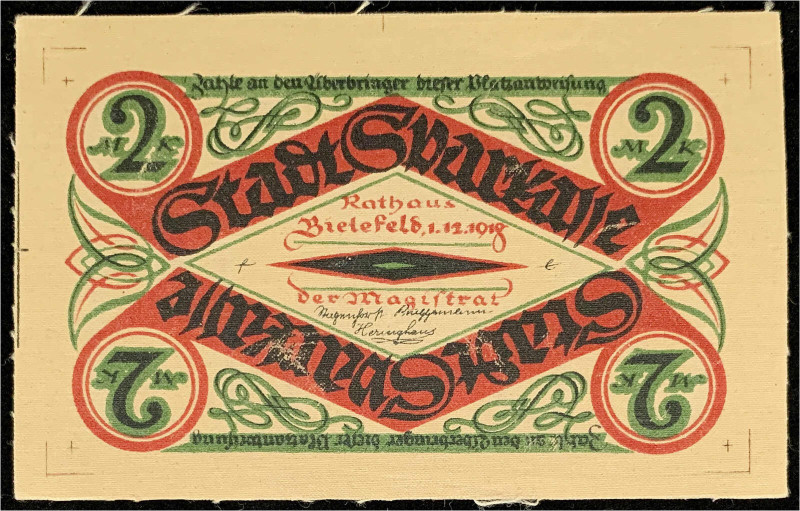 Deutsches Notgeld und KGL
Bielefeld (Westfalen)
Notgeld besonderer Art
2 Mark...