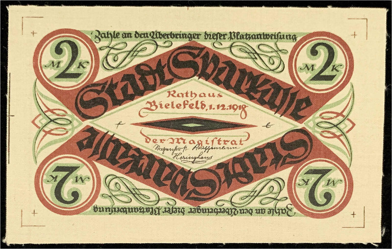 Deutsches Notgeld und KGL
Bielefeld (Westfalen)
Notgeld besonderer Art
2 Mark...