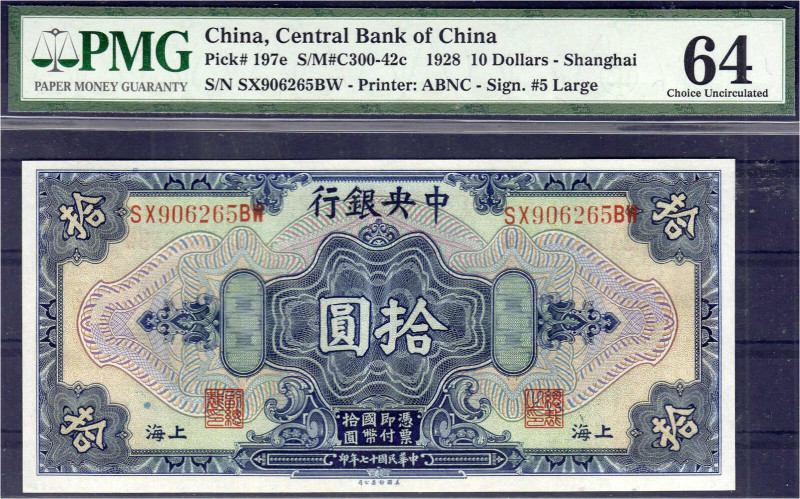 Ausland
China
10 Dollar Shanghai 1928. Mit PMG-Grading 64 Choice Uncirculated....