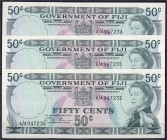 Ausland
Fiji
3 X 50 Cents o.D. (1969). Fortlaufende KN. I- Pick 58.