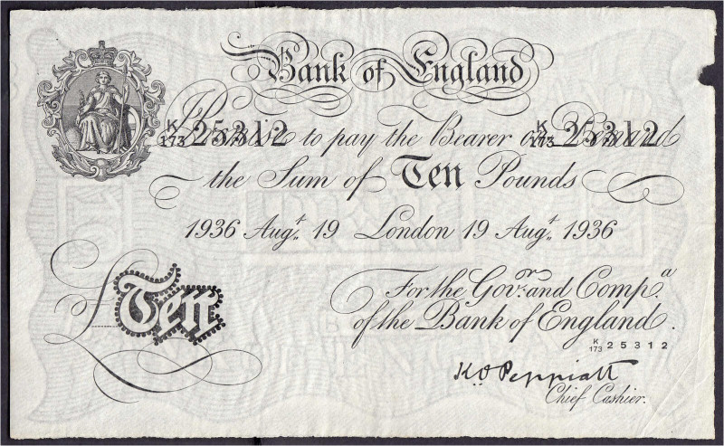 Ausland
Grossbritannien
Bank of England, 10 Pounds 19.8.1936. London. III, Nad...