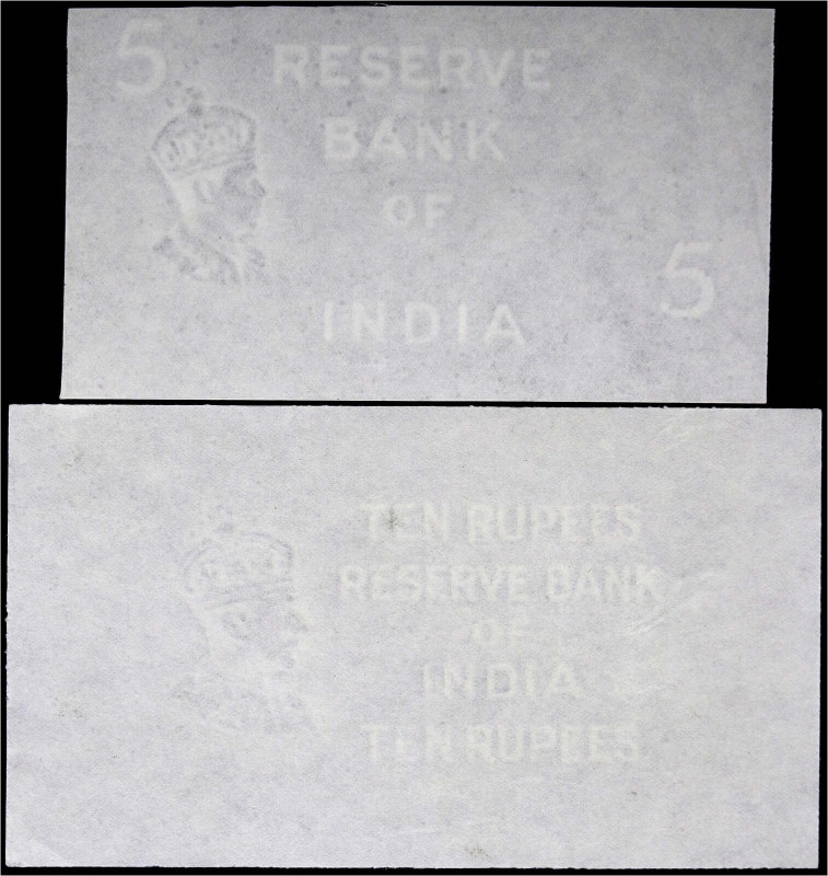 Ausland
Indien
Reserve Bank of India, 5 und 10 Rupien 1937, als Blinddruck. Nu...