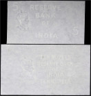 Ausland
Indien
Reserve Bank of India, 5 und 10 Rupien 1937, als Blinddruck. Nur Wasserzeichenpapier. II, selten. P. 18, 19.
