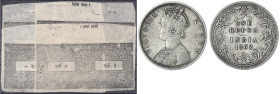Ausland
Nepal
4 Geldscheine mit Abbildung einer Münze zu 1 Mohar 1825, sehr dünnes Papier. Dazu Indien Silbermünze 1 Rupie 1862. III und sehr schön...