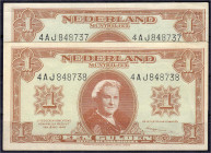 Ausland
Niederlande
1 Gulden 18.5.1945. Paar KN. Fortlaufend 4AJ848737 - 4AJ848738. II bis II- Pick 70.