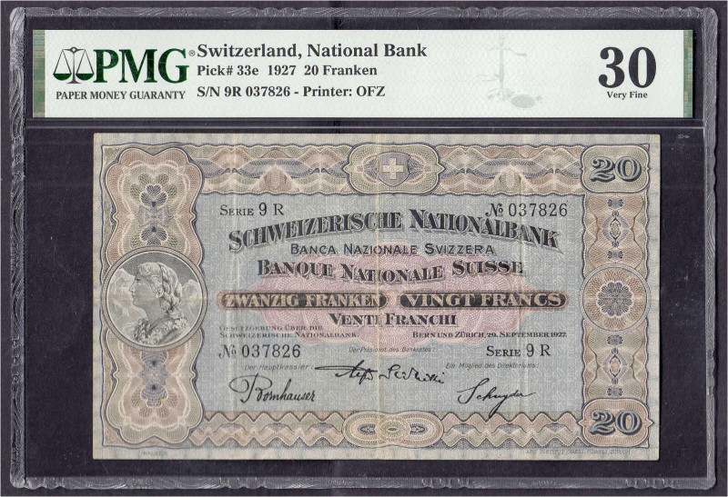 Ausland
Schweiz
20 Franken 29.9.1927. PMG Grading 30 Very Fine. Pick 33e.
