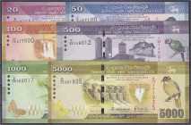Ausland
Sri Lanka
Zentralbank, 6 Scheine zu 20, 50, 100, 500, 1000 u. 5000 Rupien 2010 u. 2015. I. Pick 123-128.