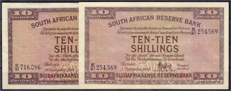 Ausland
Südafrika
2 X 10 Shillings 19.9.1940 u. 3.9.1946. II- Pick 82 d,e.