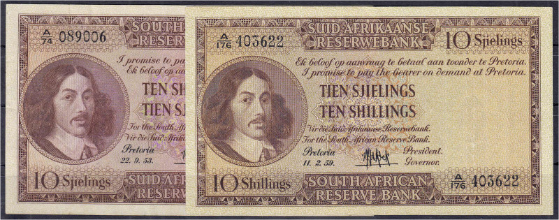 Ausland
Südafrika
2 X 10 Shillings 22.9.1953 u. 11.2.1959. II-III. Pick 90.
