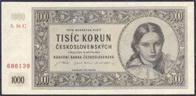 Ausland
Tschechoslovakei
1000 Korun 16.5.1945. Wasserzeichen schwarzes “X“. I. Pick 74a.