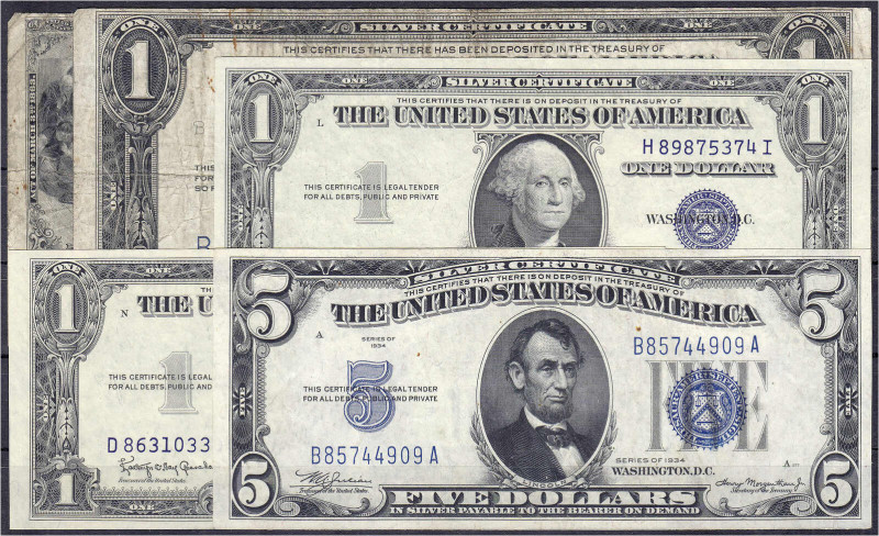 Ausland
Vereinigte Staaten von Amerika
5 Scheine zu 4 X 1 Dollar Serie 1917, 1...