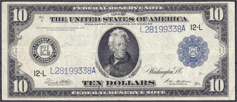 Ausland
Vereinigte Staaten von Amerika
10 Dollar Serie 1914 mit blauer KN. III...