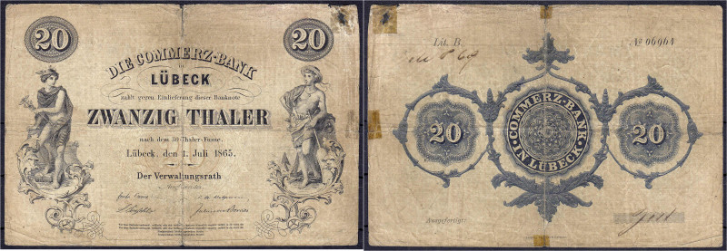 Altdeutschland
Lübeck
Comerz-Bank, 20 Thaler 1.7.1865 (1866). Rs. Lit. B, KN. ...