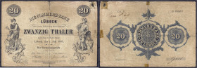 Altdeutschland
Lübeck
Comerz-Bank, 20 Thaler 1.7.1865 (1866). Rs. Lit. B, KN. 06964. IV- Grabowski/Kranz 184. Pick A146.