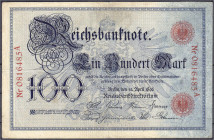 Die deutschen Banknoten ab 1871 nach Rosenberg
Deutsches Reich, 1871-1945
100 Mark 10.4.1896. Serie A. III, sehr selten. Rosenberg 15. Grabowski. DE...
