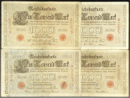 Die deutschen Banknoten ab 1871 nach Rosenberg
Deutsches Reich, 1871-1945
4 X 1000 Mark (Brauner Tausender) 1898, 1903, 1906 u. 1909. III-IV. Rosenb...