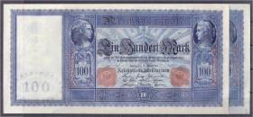 Die deutschen Banknoten ab 1871 nach Rosenberg
Deutsches Reich, 1871-1945
2 X 100 Mark (Flottenschein) 21.4.1910. KN. 7-stellig und fortlaufend, Ser...