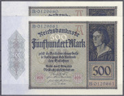 Die deutschen Banknoten ab 1871 nach Rosenberg
Deutsches Reich, 1871-1945
2 X 500 Mark 27.3.1922. Paar KN. Fortlaufend, Serie B 0129660 - 0129661. I...