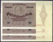 Die deutschen Banknoten ab 1871 nach Rosenberg
Deutsches Reich, 1871-1945
3 X 5 Mio. Mark 1.6.1923. Serie A und fortlaufende KN. 01777516 - 01777518...