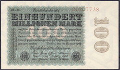 Die deutschen Banknoten ab 1871 nach Rosenberg
Deutsches Reich, 1871-1945
100 Mio. Mark 22.8.1923. Wz. Hakensterne, KN. 8-stellig rotbraun, Fz: CD-2...