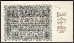 Die deutschen Banknoten ab 1871 nach Rosenberg
Deutsches Reich, 1871-1945
100 Mio. Mark 22.8.1923. Wz. Ringe, KN. 5-stellig, Serie YZ-I. Erste Stell...