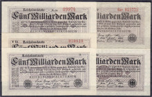 Die deutschen Banknoten ab 1871 nach Rosenberg
Deutsches Reich, 1871-1945
5 verschiedene Scheine zu 5 Mrd. Mark 20.10.1923. Wz. Kreuzblüten. I bis I...