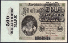 Die deutschen Banknoten ab 1871 nach Rosenberg
Deutsches Reich, 1871-1945
500 Mrd. Mark 15.3.1923. Überdruckprovisorium auf dem nicht ausgegebenen 5...