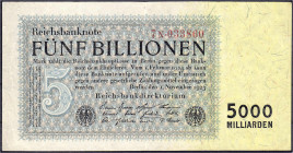 Die deutschen Banknoten ab 1871 nach Rosenberg
Deutsches Reich, 1871-1945
5 Bio. Mark 1.11.1923. Reichsdruck. KN 6-stellig, FZ: N. III, selten. Rose...