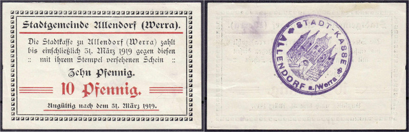 Deutsches Notgeld und KGL
Allendorf-Werra (Hessen-Nassau)
Stadt, 10 Pfg. o.D. ...