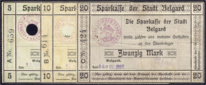 Deutsches Notgeld und KGL
Belgard (Pommern)
Städtische Sparkasse, 3 Scheine zu...