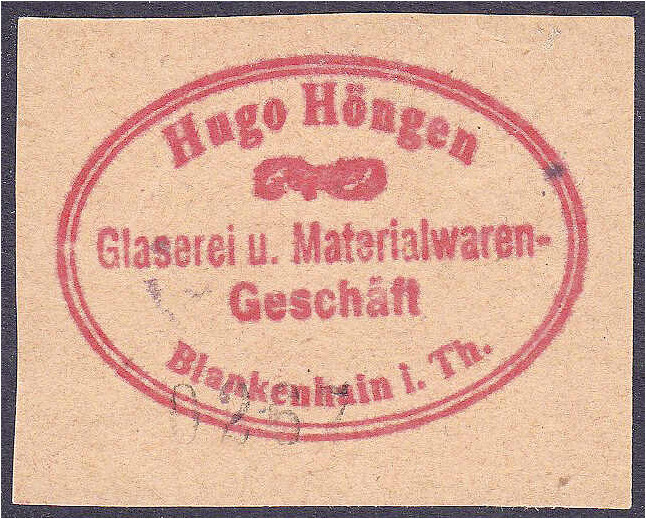 Deutsches Notgeld und KGL
Blankenhain (Thüringen)
Hugo Höngen, Glaserei, 50 Pf...