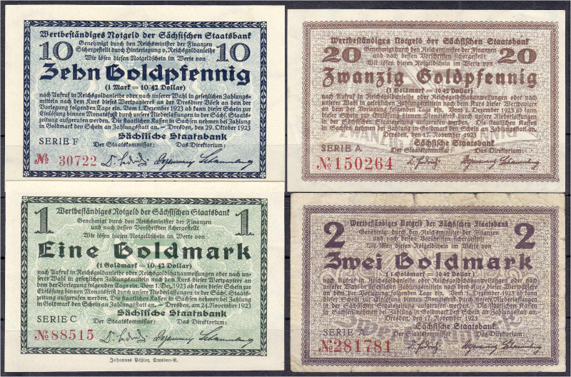 Deutsches Notgeld und KGL
Dresden (Sachsen)
Sächsische Staatsbank, 4 Scheine z...