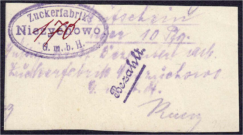 Deutsches Notgeld und KGL
Niezychowo (Posen)
Zuckerfabrik Niezychowo G.m.b.H.,...