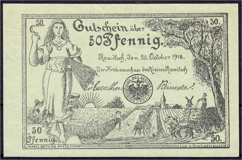 Deutsches Notgeld und KGL
Rawitsch (Posen)
Kreis, 50 Pfg. 20.10.1918. I- Tiest...