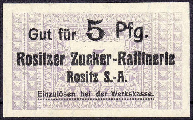 Deutsches Notgeld und KGL
Rositz (Thüringen)
Rositzer Zucker-Raffinerie, 5 Pfg...